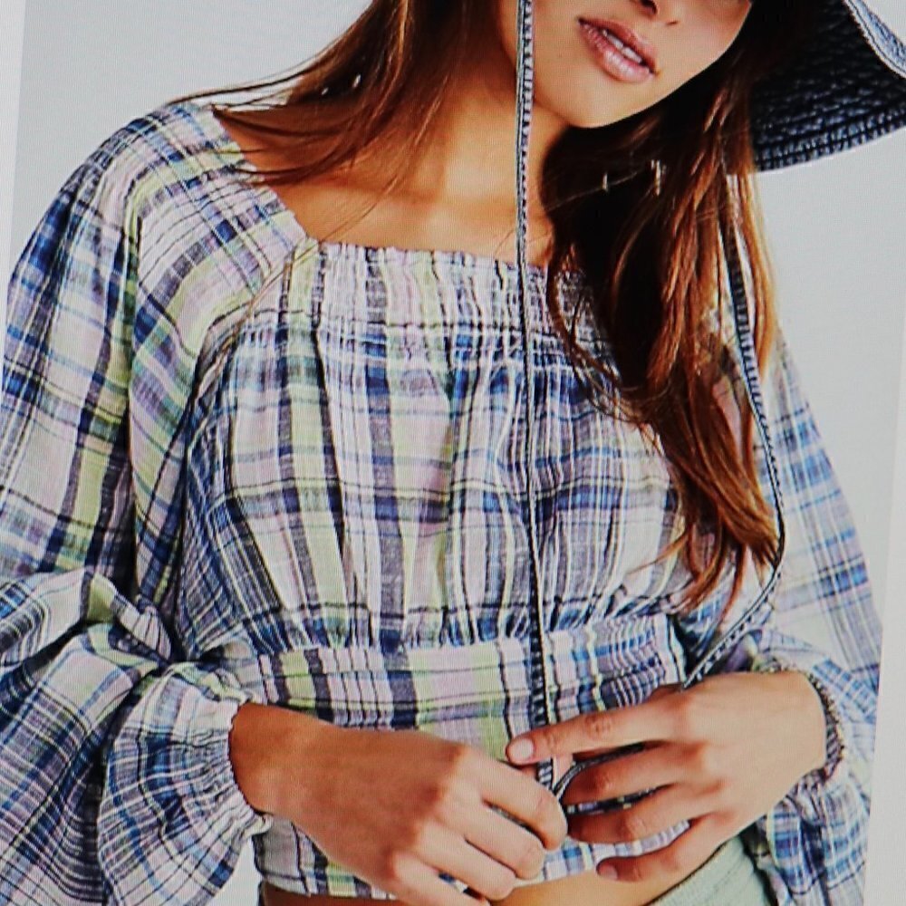 Free People Marlena Plaid Top Size S